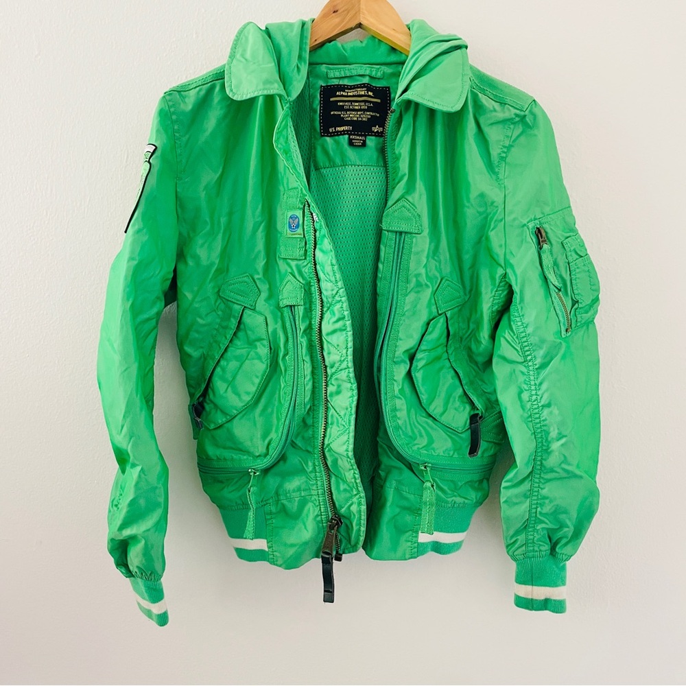 Rare Alpha Industries MA-1 Flight Bomber Jacket XXS Long Sleeves Lime Green